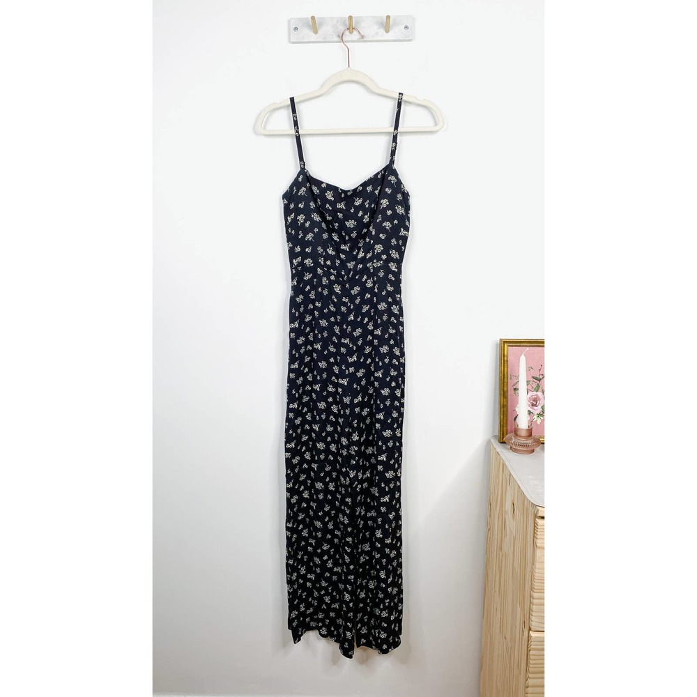 REFORMATION black cream floral print square neck sleeveless jumpsuit 2